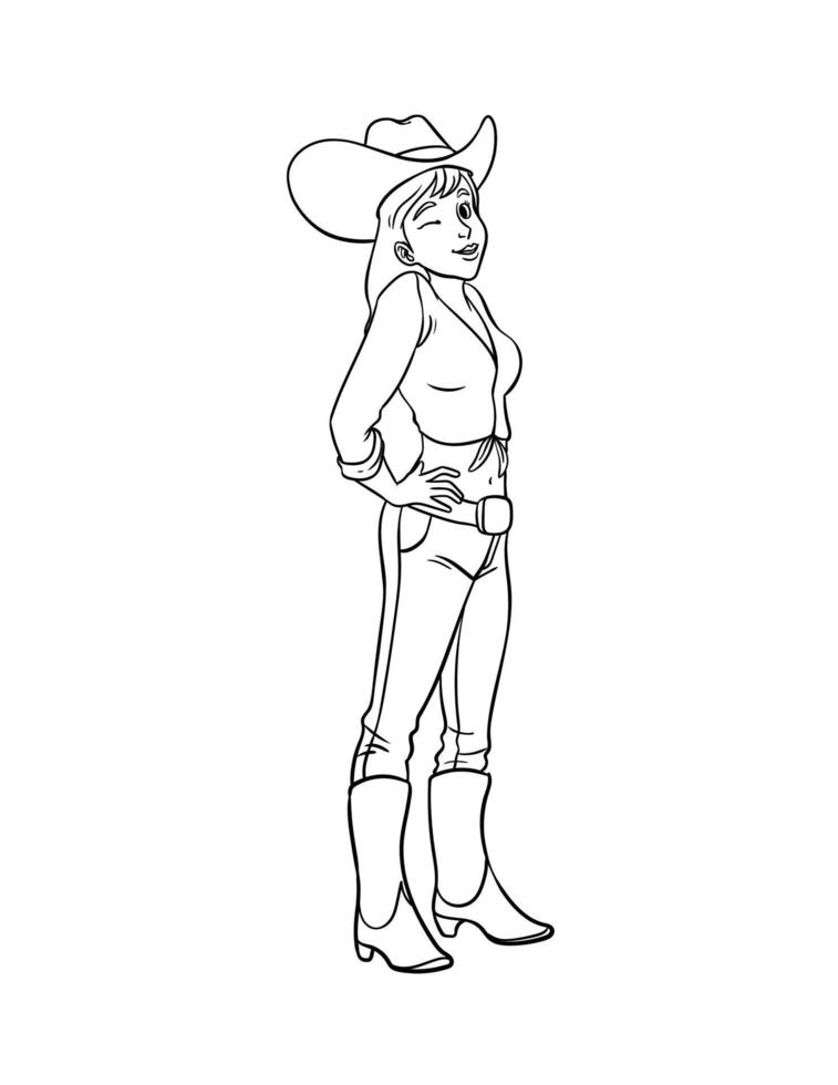 Cowgirl Isolated Coloring Page for Kids vector