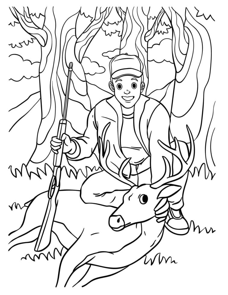 Deer Hunting Coloring Page for Kids vector