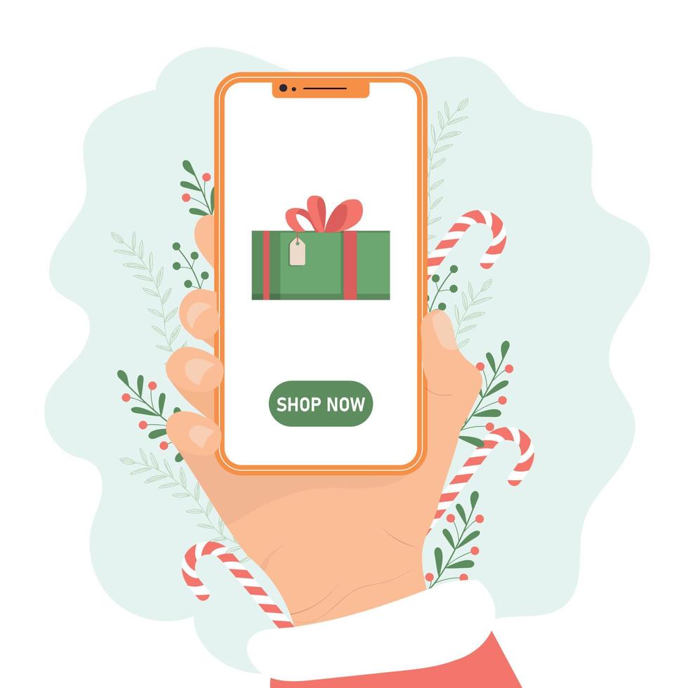 Christmas online shopping on mobile phone vector