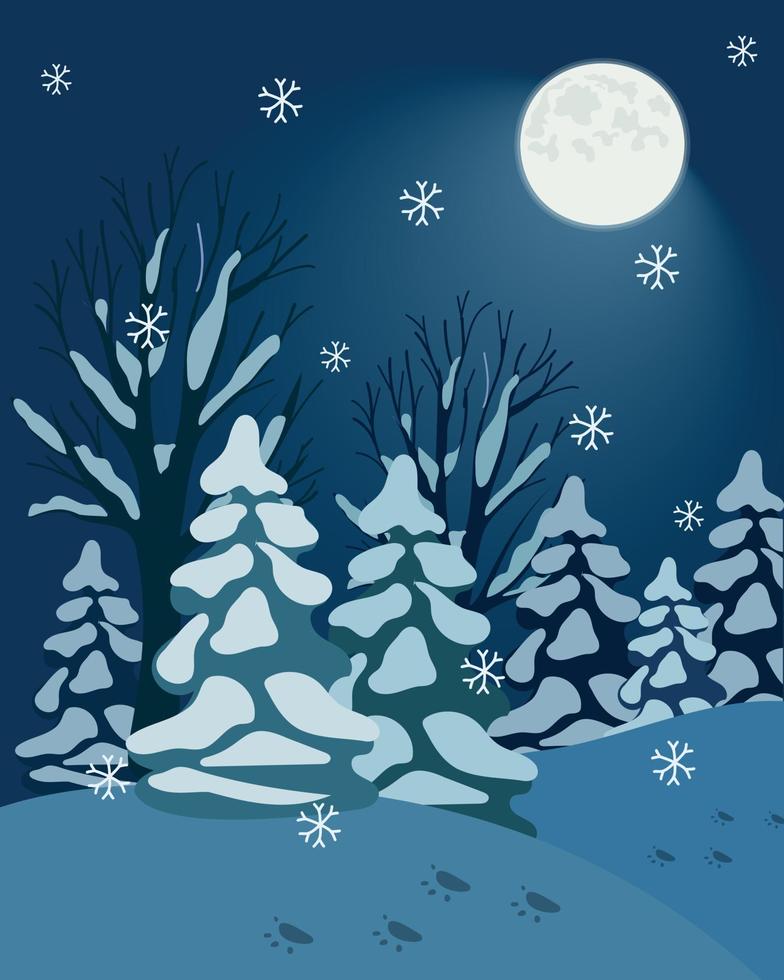 Winter night landscape vector