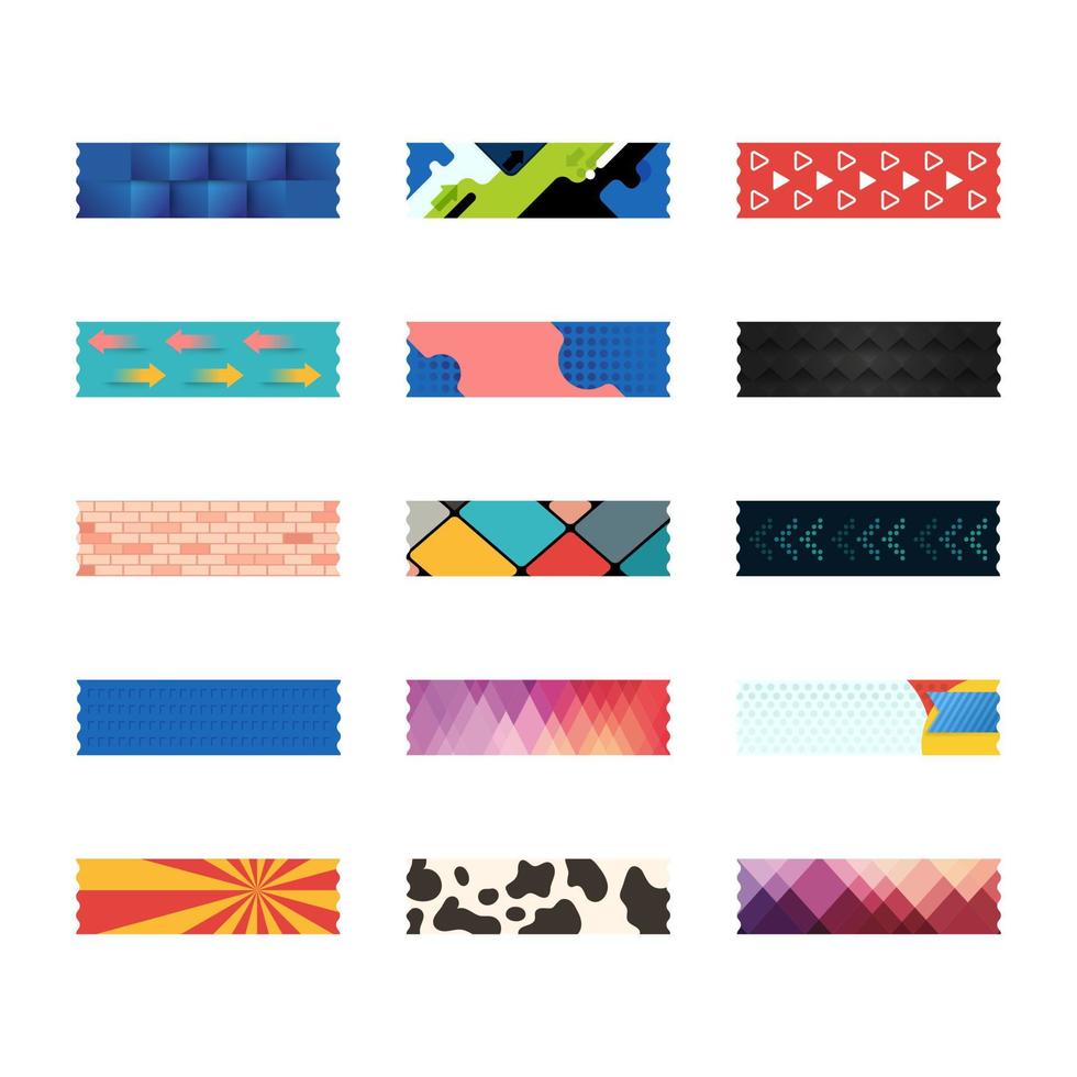 geometric modern tape washi sticker strips for text decoration. Set of colorful patterned washi tape. Vector illustration