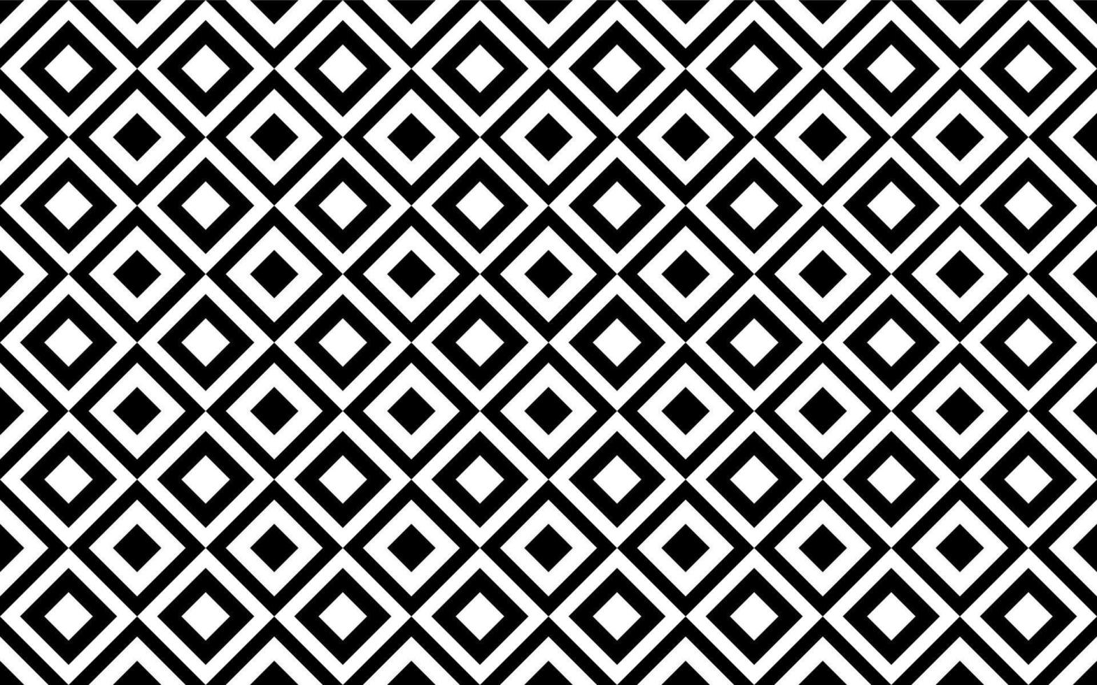 Black and white seamless vector geometric pattern. Monochrome repeating pattern. Optical abstract background with squares rotated by 45 degrees.