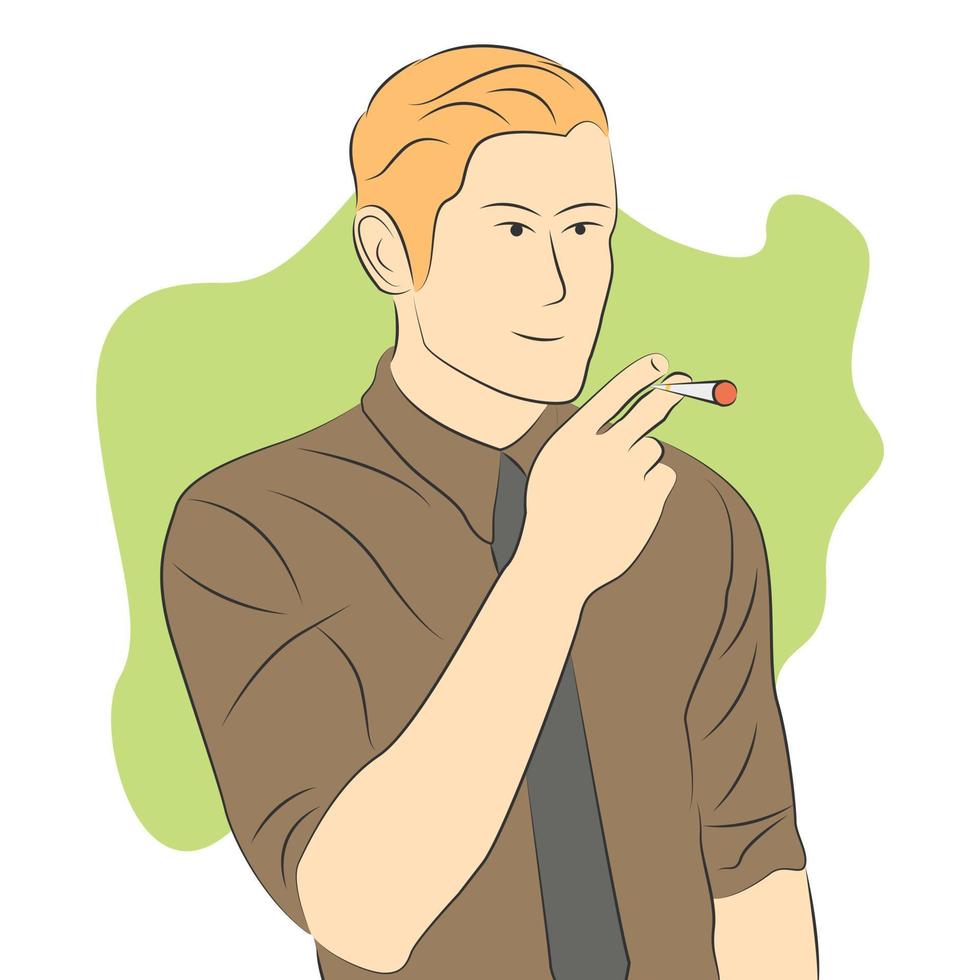 Illustration of a man holding a cigarette in flat cartoon style vector