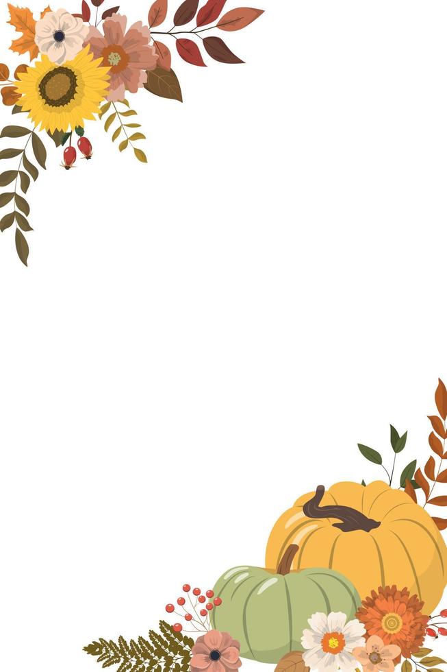 Autumn pumpkin floral frame, invitation template with hand painted Autumn pumpkin floral frame, invitation template with hand painted