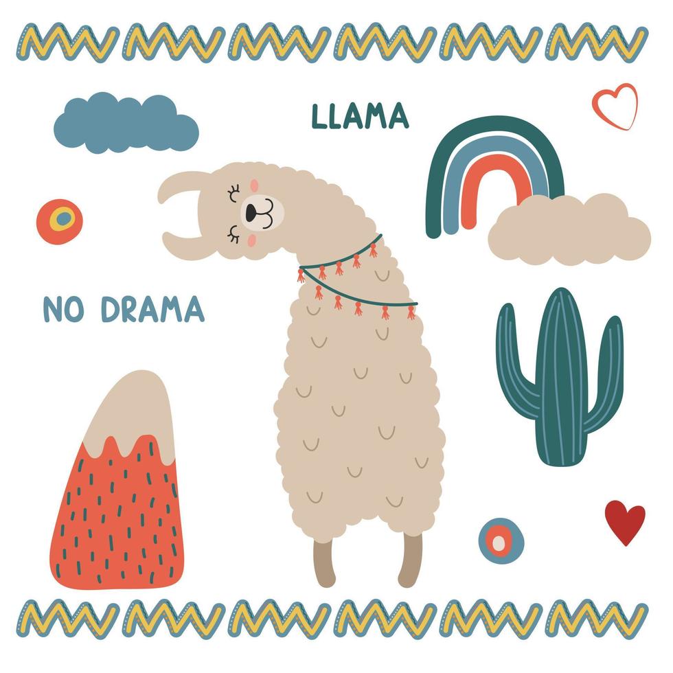 cute llama and decor vector