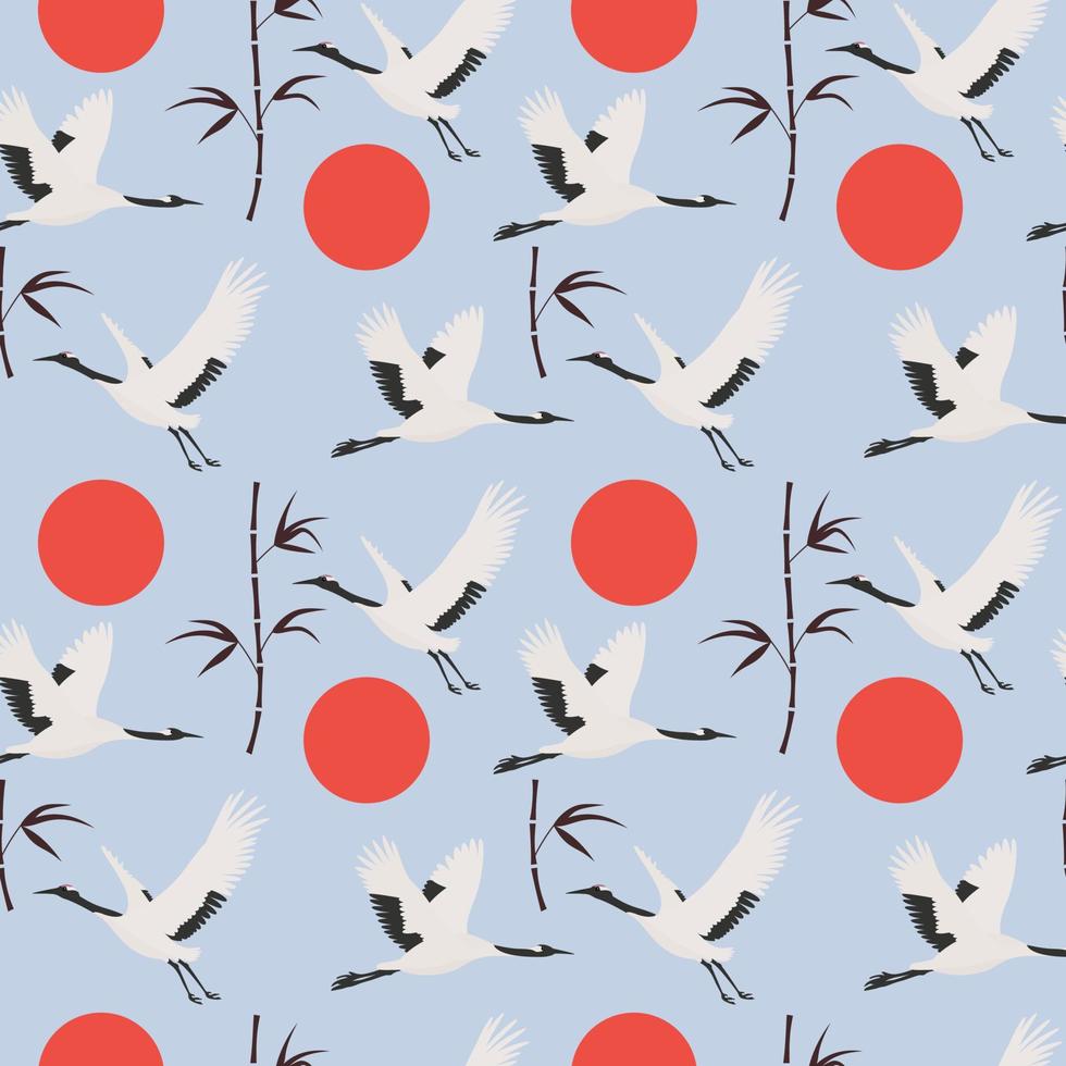 crane birds and bamboo stems vector