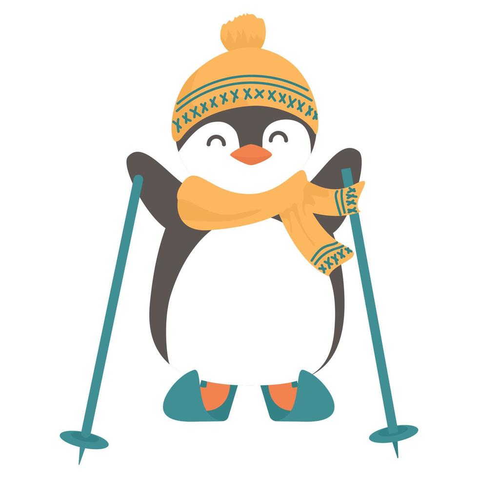 cute penguins skiing vector