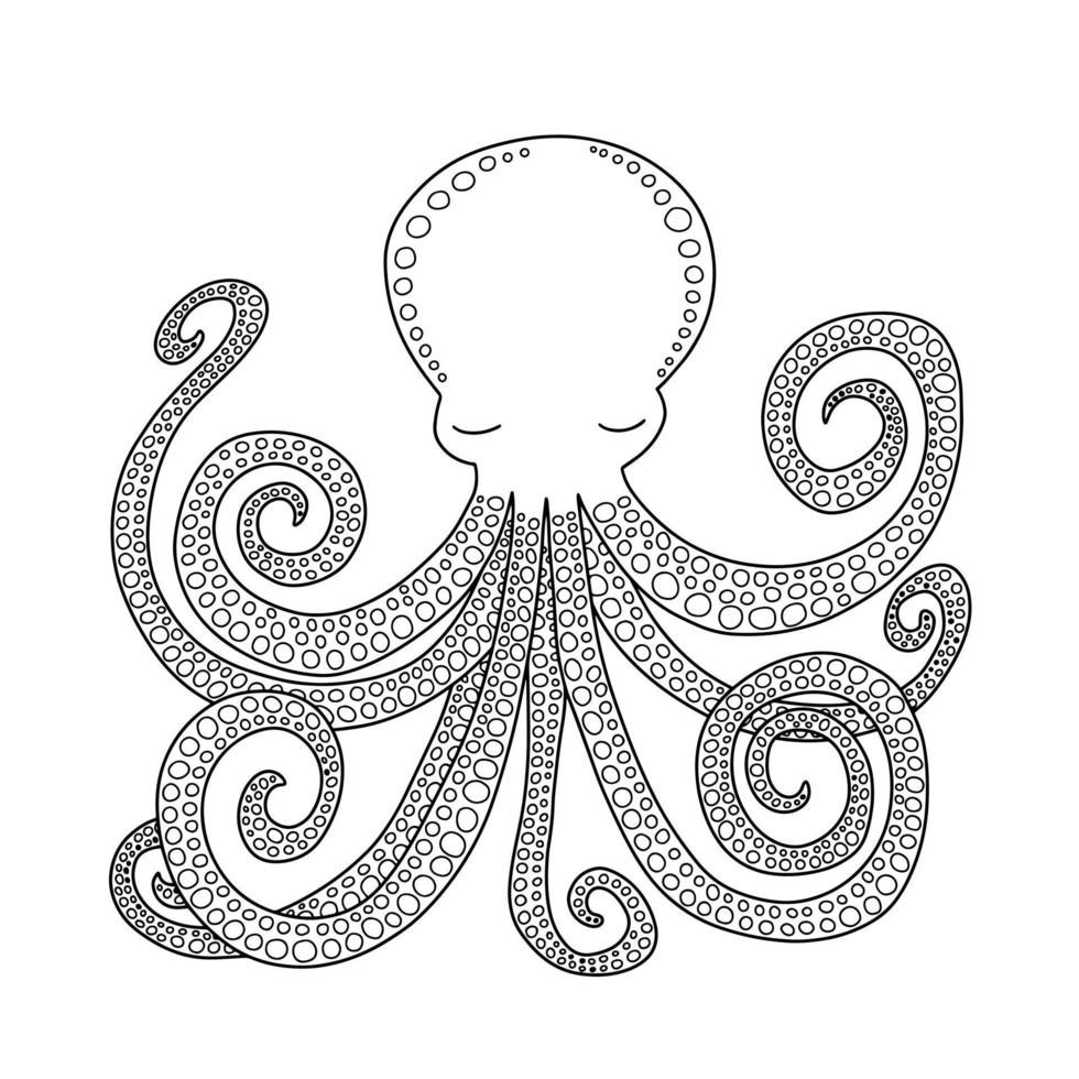 página para colorear con garabato de pulpo grande. lindo, pulpo, garabato, vector, colorido, página vector