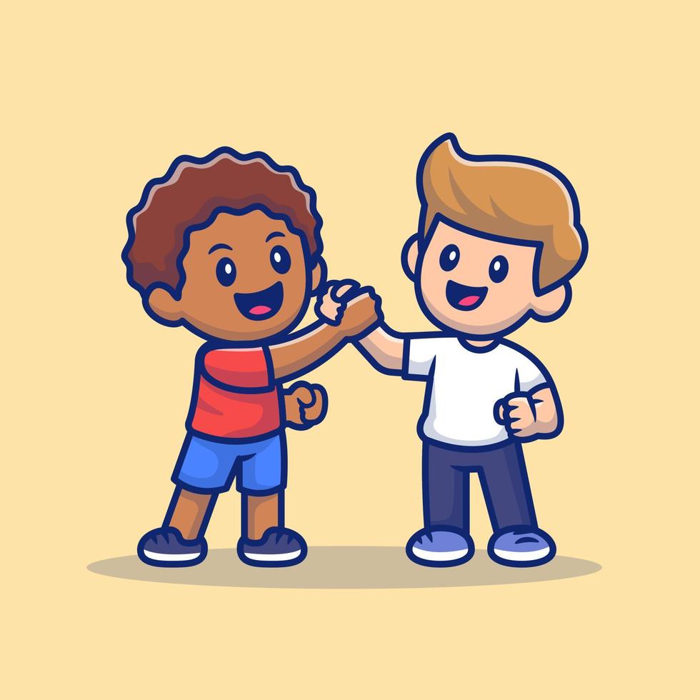 Cute Kids With Different Skin Color Cartoon Vector Icon Illustration. People And Education Icon Concept Isolated Premium Vector. Flat Cartoon Style
