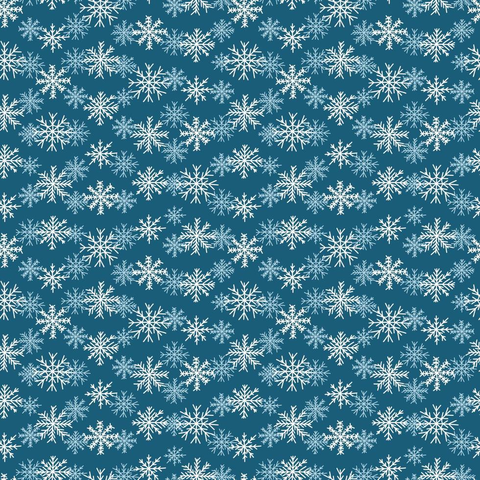 Cute snowflakes vector seamless pattern. Christmas snowflakes on blue background.