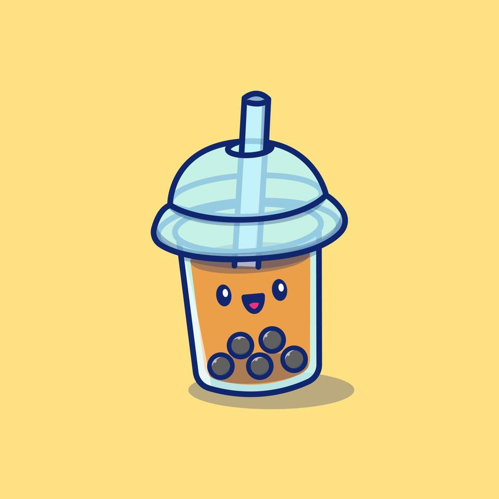 lindo té de burbujas boba leche dibujos animados vector icono ilustración. concepto de icono de bebida vector premium aislado. estilo de dibujos animados plana