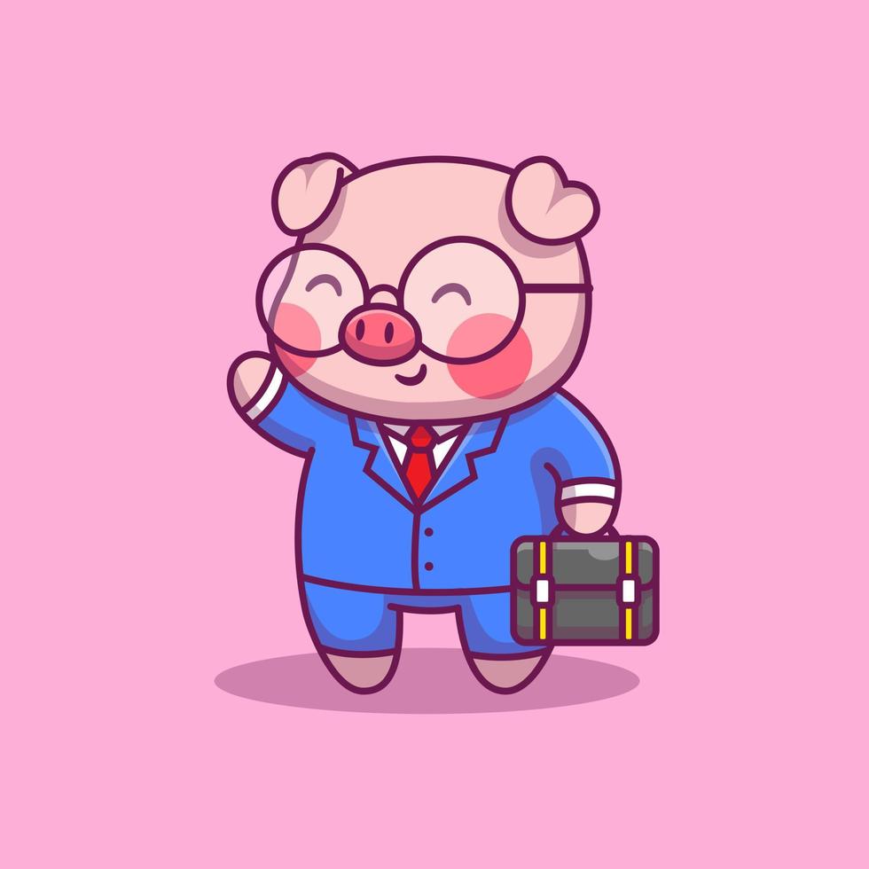 Cute Pig Businessman Cartoon Vector Icon Illustration. Animal Business Icon Concept Isolated Premium Vector. Flat Cartoon Style