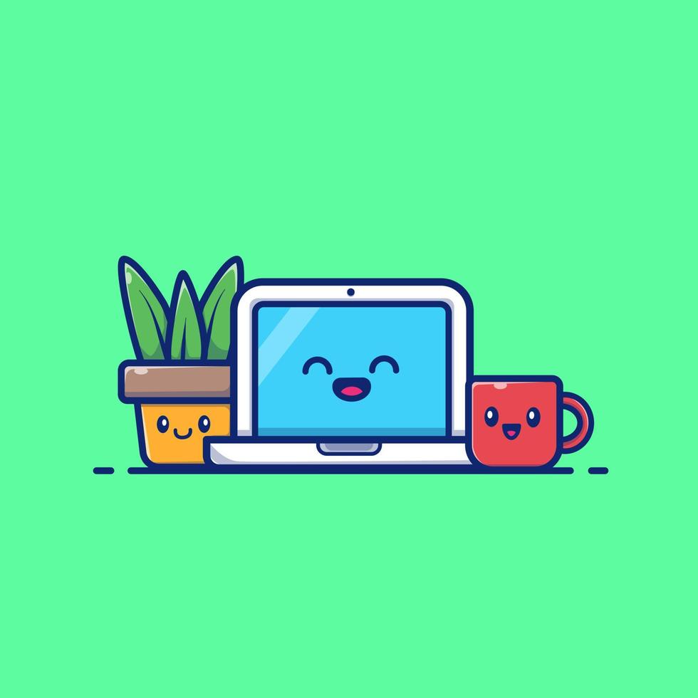 Cute Workspace Dekstop Cartoon Vector Icon Illustration. Technology Icon Concept Isolated Premium Vector. Flat Cartoon Style