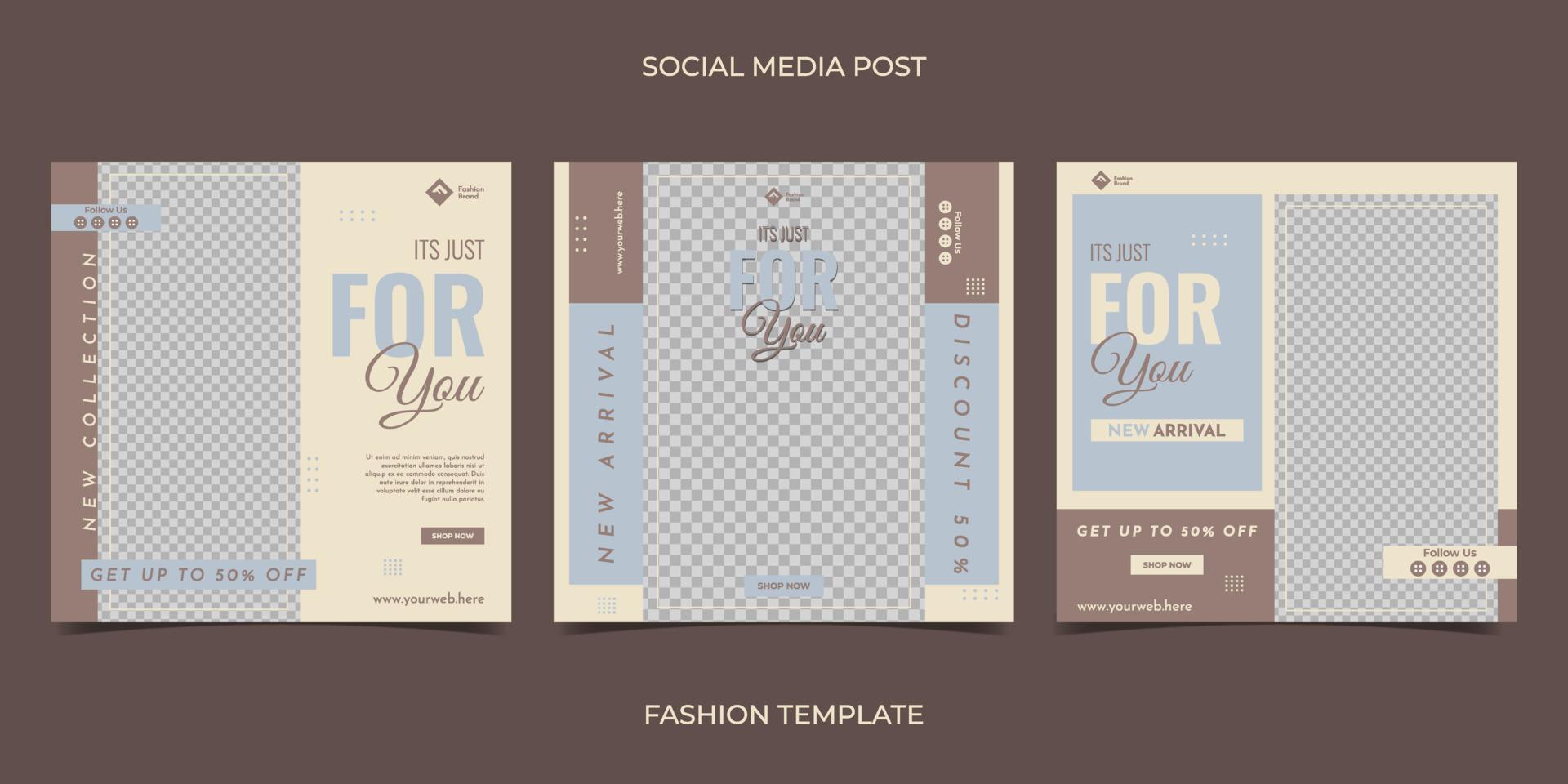 Fashion sale for social media feed template. Suitable for web internet ads, promotion brand, sale promotion, etc. vector