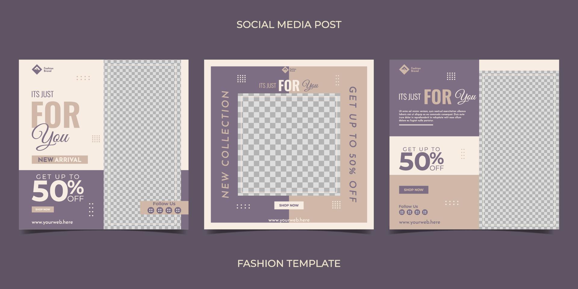 Fashion sale for social media feed template. Suitable for web internet ads, promotion brand, sale promotion, etc. vector