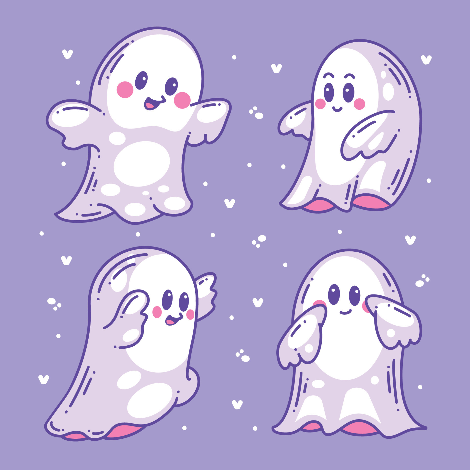 Hand drawn halloween cute ghost doodle collection full color 12697983