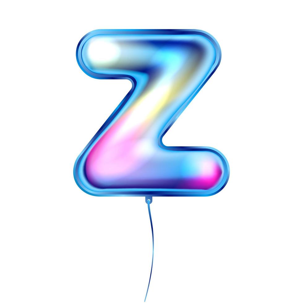 Blue metallic balloon, inflated alphabet symbol Z vector
