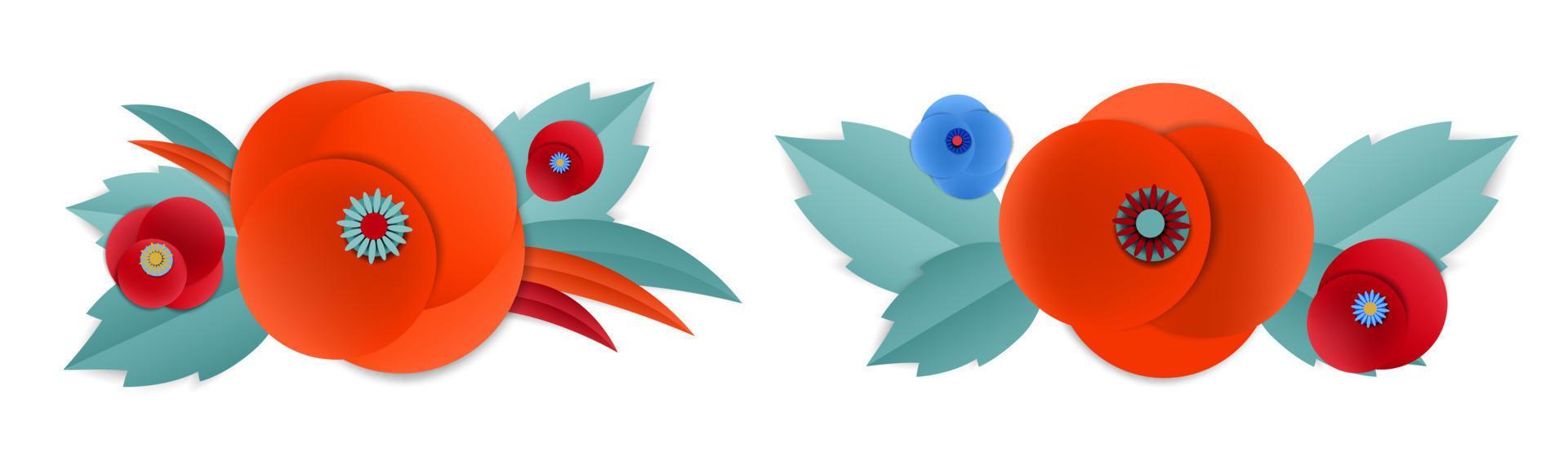 Two garlands by cut paper poppy flowers 12698011 Vector Art at Vecteezy