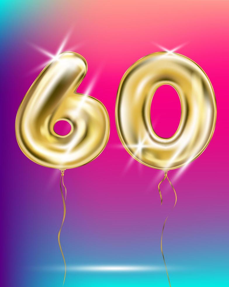 Number sixty, gold foil balloon on gradient vector