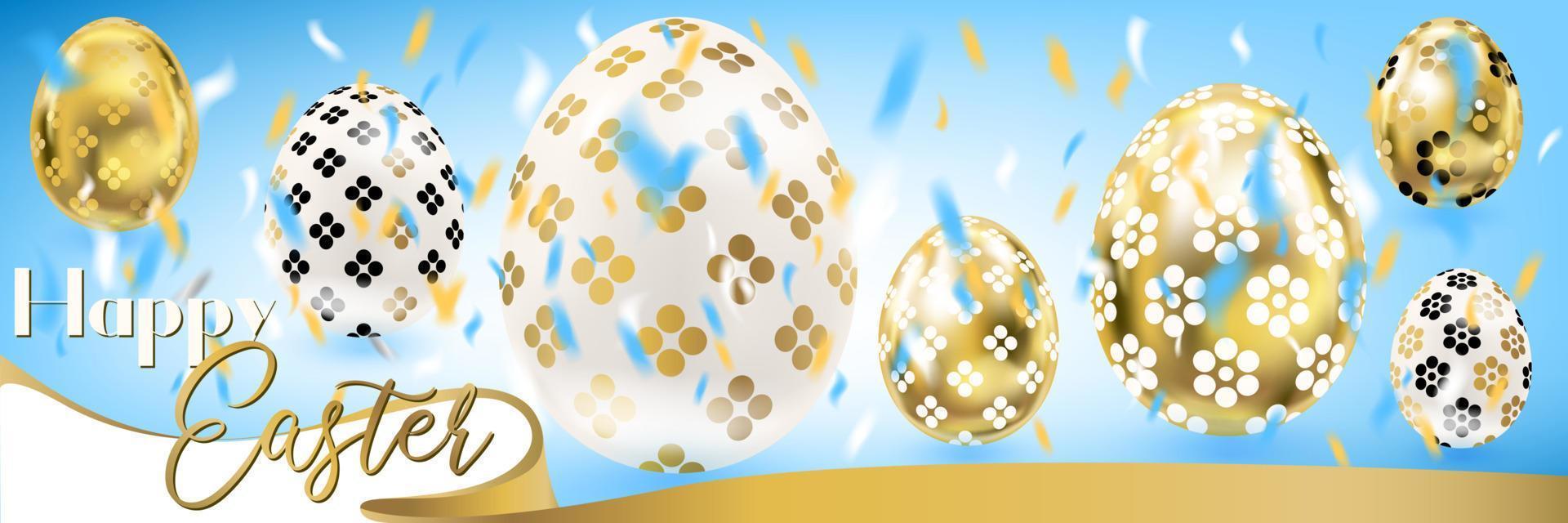 Easter golden eggs and silk ribbon in the sky vector