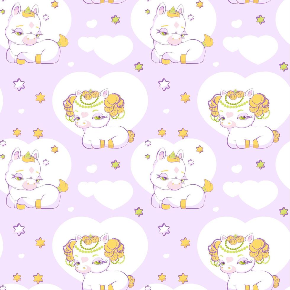 Cute little princess unicorns pink seamless pattern vector