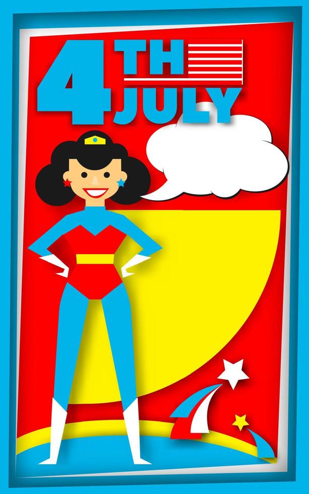 cartel de superhéroe en estilo retro para el 4 de julio vector