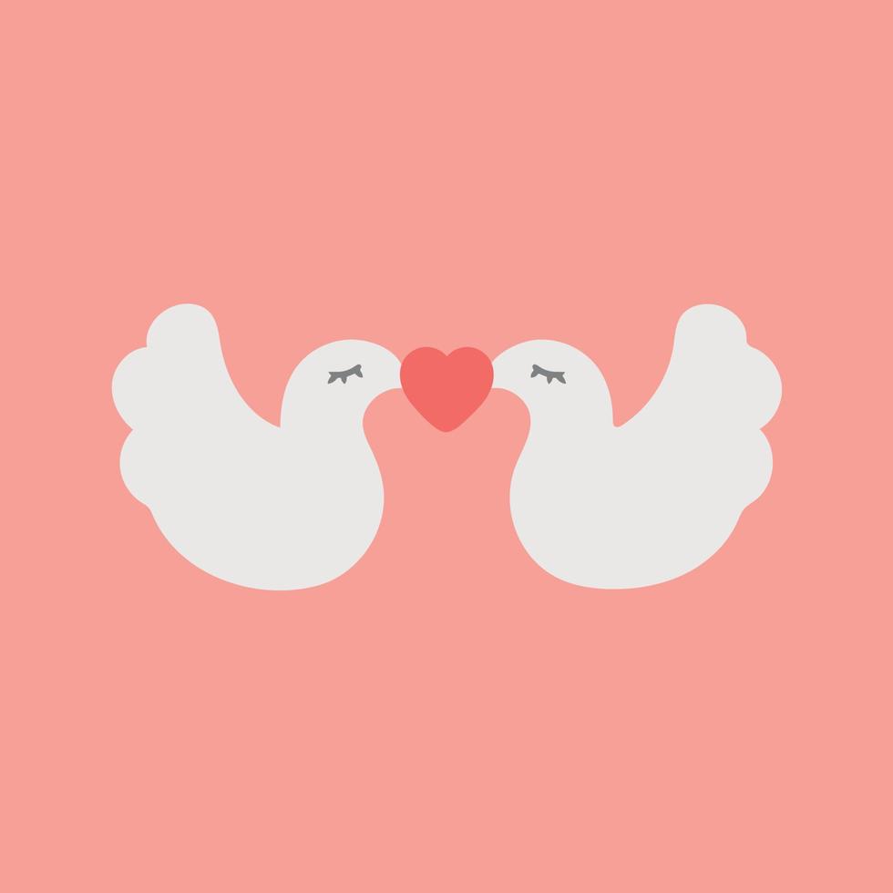 Concept of thematic image for wedding. Vector illustration of doves with hearts. Image of objects isolated on colored pink background. Design element