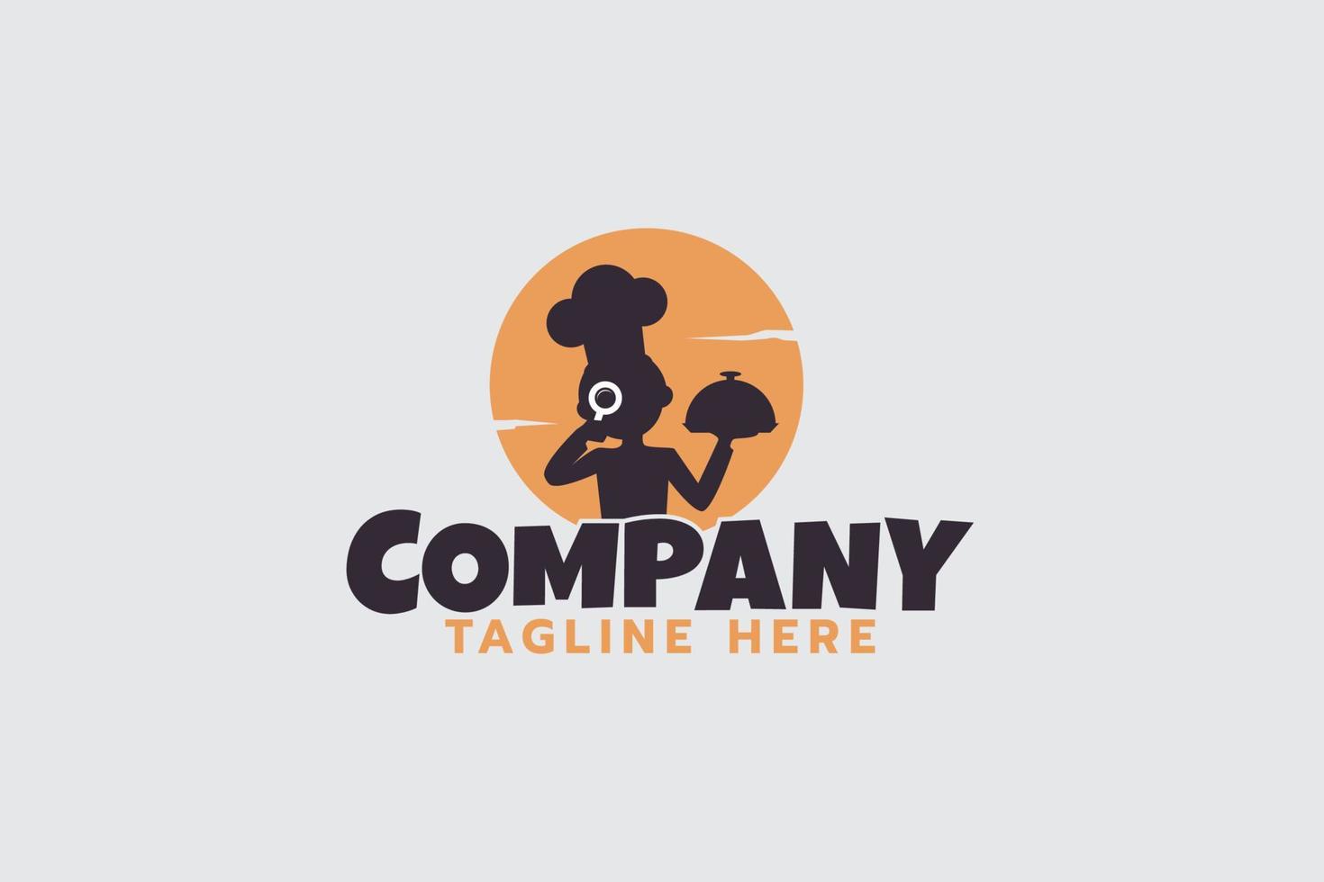 food explorer logo with a chef carrying a food menu and magnifying glass vector