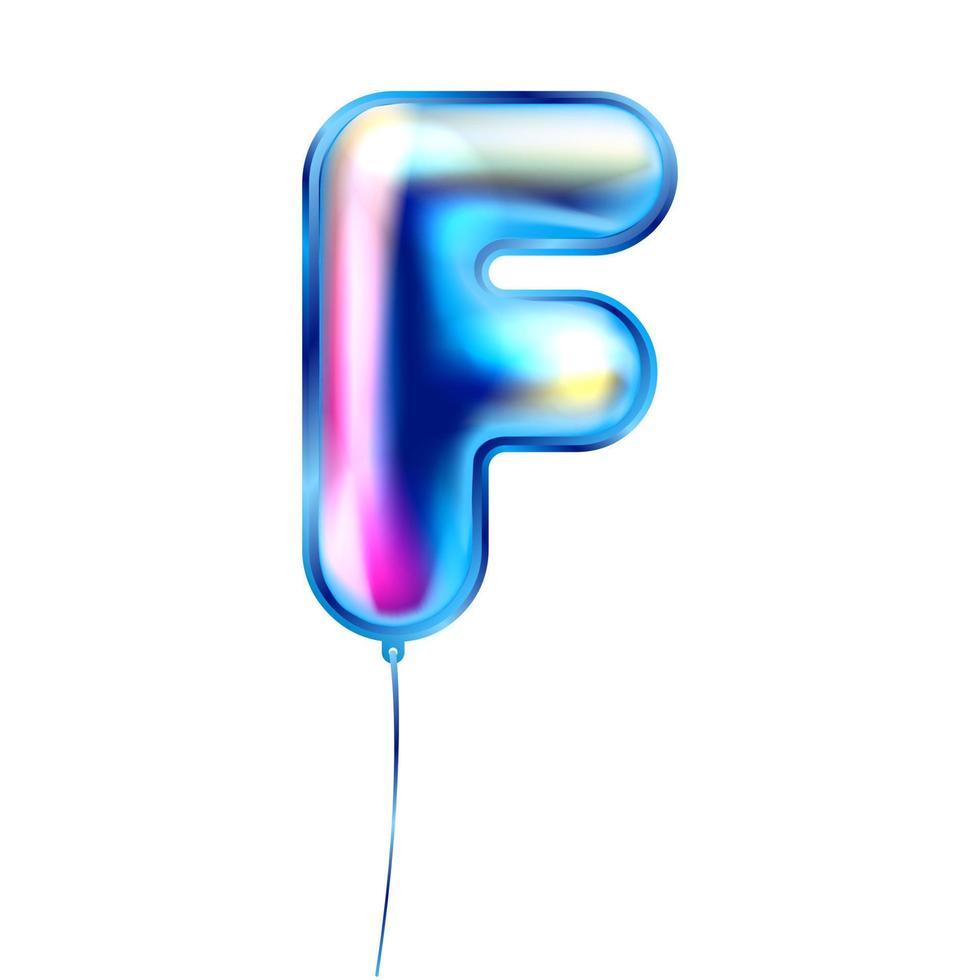 Blue metallic balloon, inflated alphabet symbol F vector