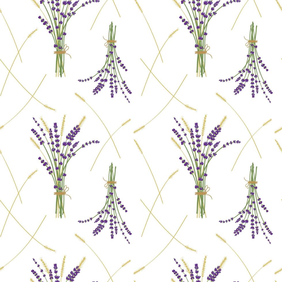 Lavender bouquet ans wheat pattern vector