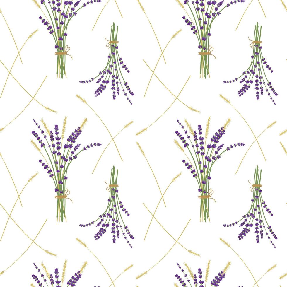 Lavender bouquet ans wheat pattern vector