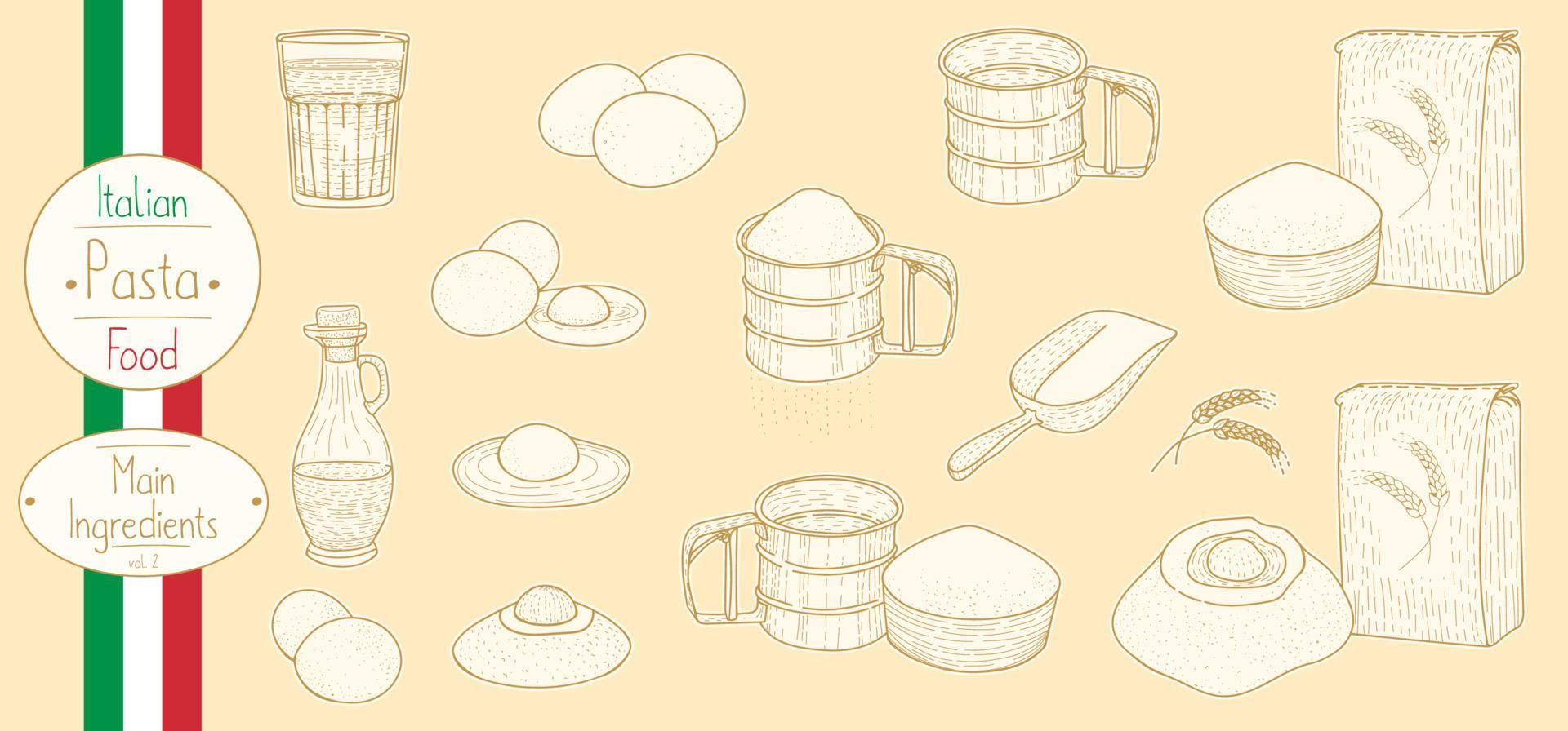 Pasta main ingredients for cooking italian food vector