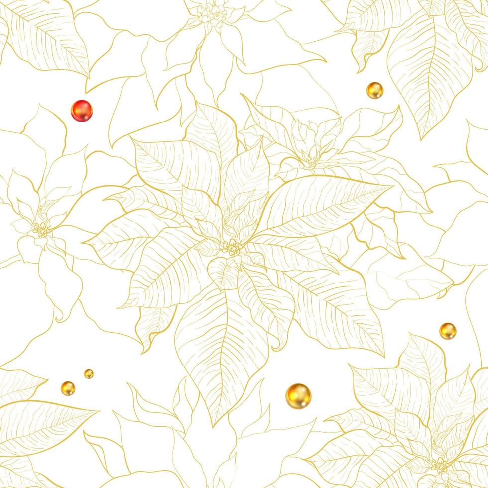 Christmas Poinsettia white seamless pattern vector