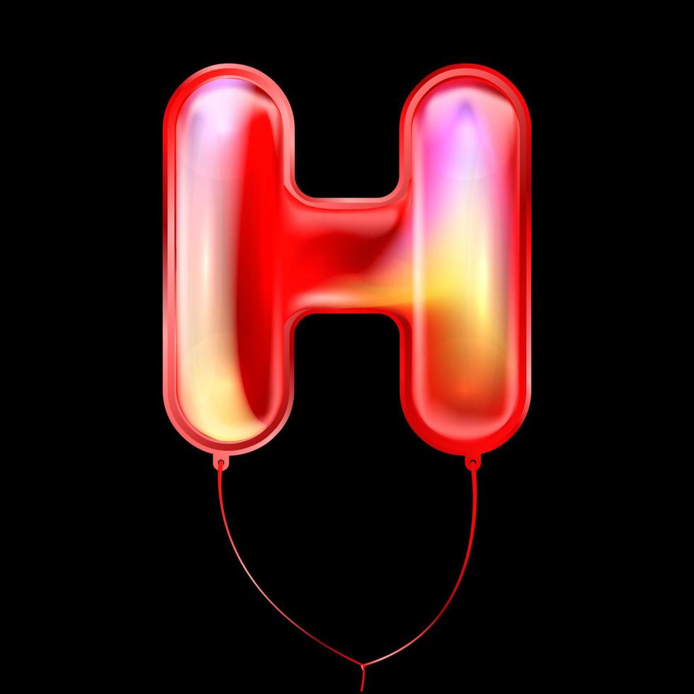 Red metallic balloon, inflated alphabet symbol H vector