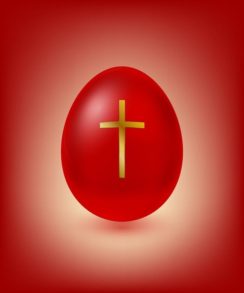 huevo de pascua rojo con cruz dorada vector