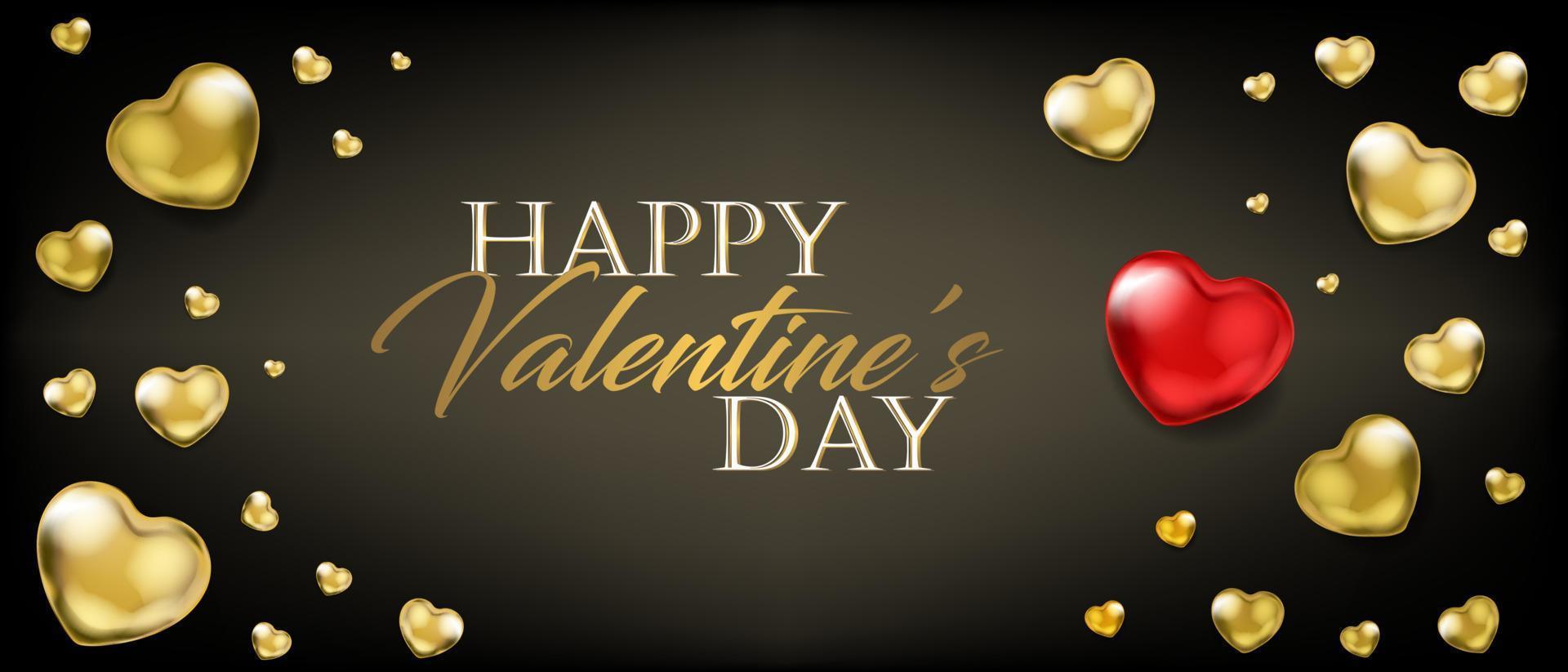 Valentines Day banner with golden heart balloons vector