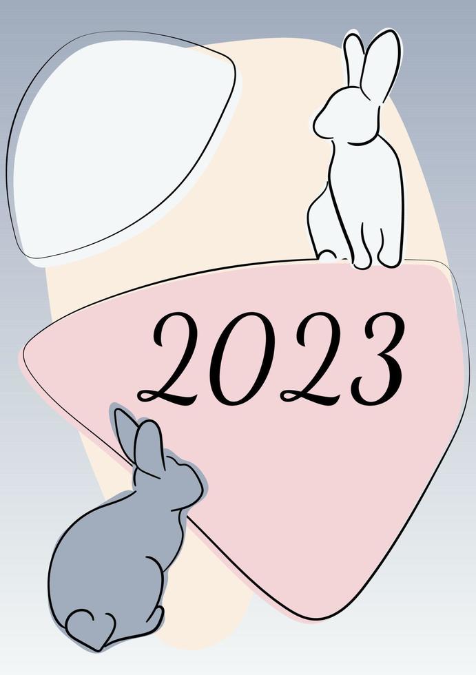2023 New Year's card. Vector illustration of Chinese New Year 2023 symbol, year the rabbit. For postcards, cards