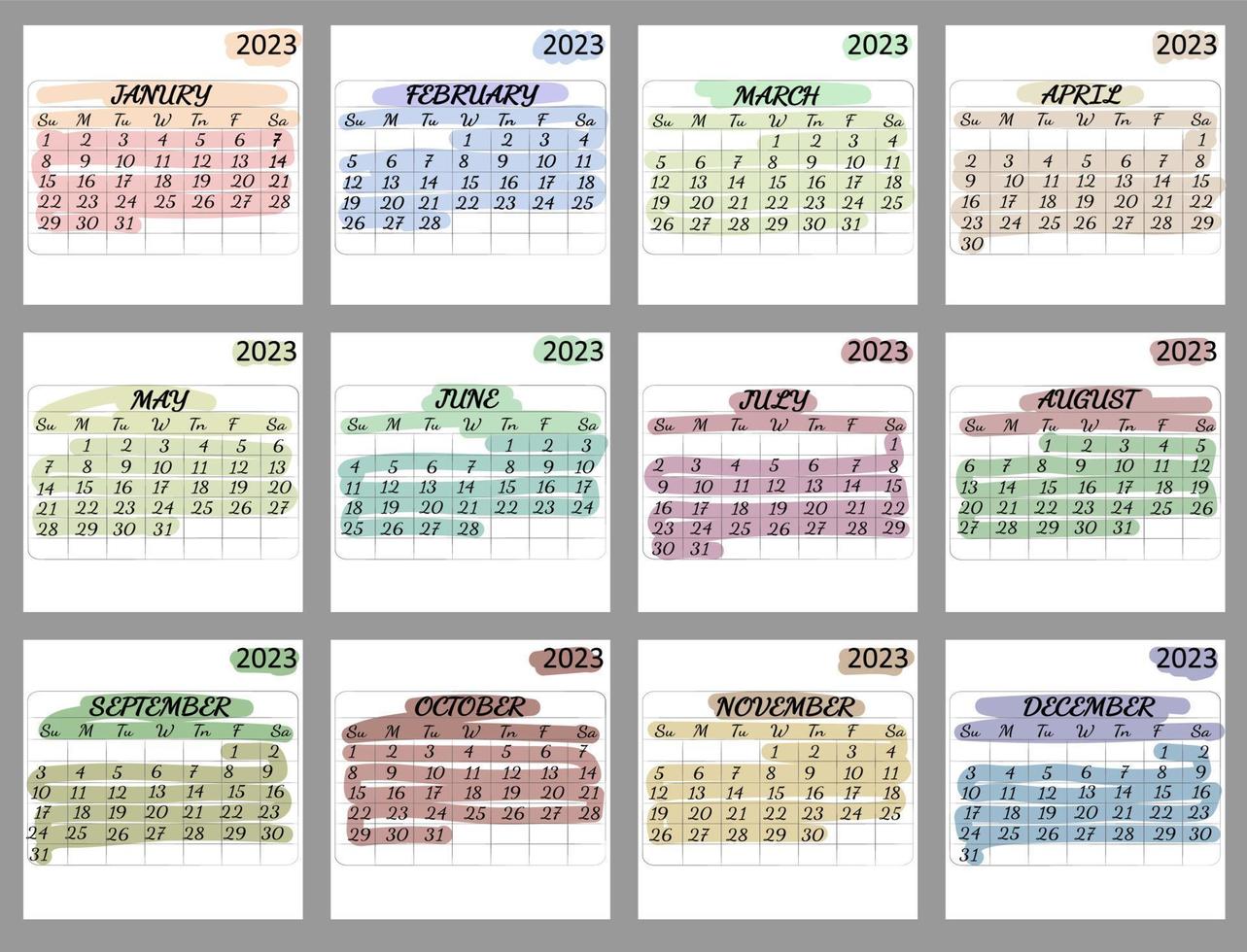 calendario 2023. plantilla de planificador de diseño corporativo de inicio de semana lunes. vector