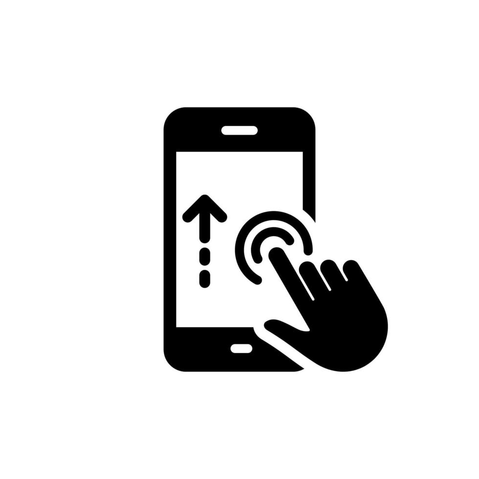 Scroll Up in Digital Electronic Device Move Gesture Silhouette Icon. Swipe on Smartphone Icon. Action on Mobile Phone Display Glyph Pictogram. Touch Screen in Cellphone. Isolated Vector Illustration.