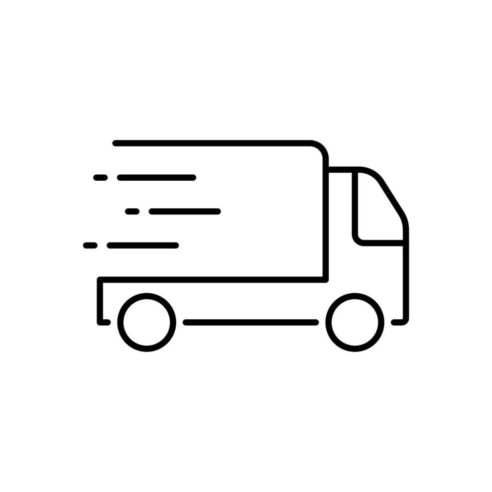 Service Truck Line Icon. Fast Van Shipping Order Linear Pictogram. Express Free Delivery Service Car Courier Outline Icon. Quick Vehicle Transport. Editable Stroke. Isolated Vector Illustration.