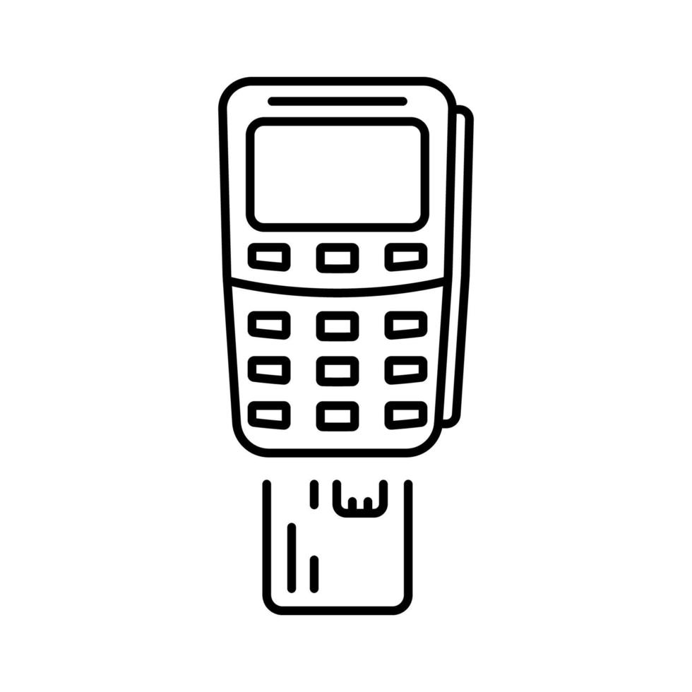 Pay by Inserted Card in POS Financial Bank Transaction Line Icon. Payment Terminal with Credit Card Pictogram. Client Banking Service Outline Icon. Editable Stroke. Isolated Vector Illustration.