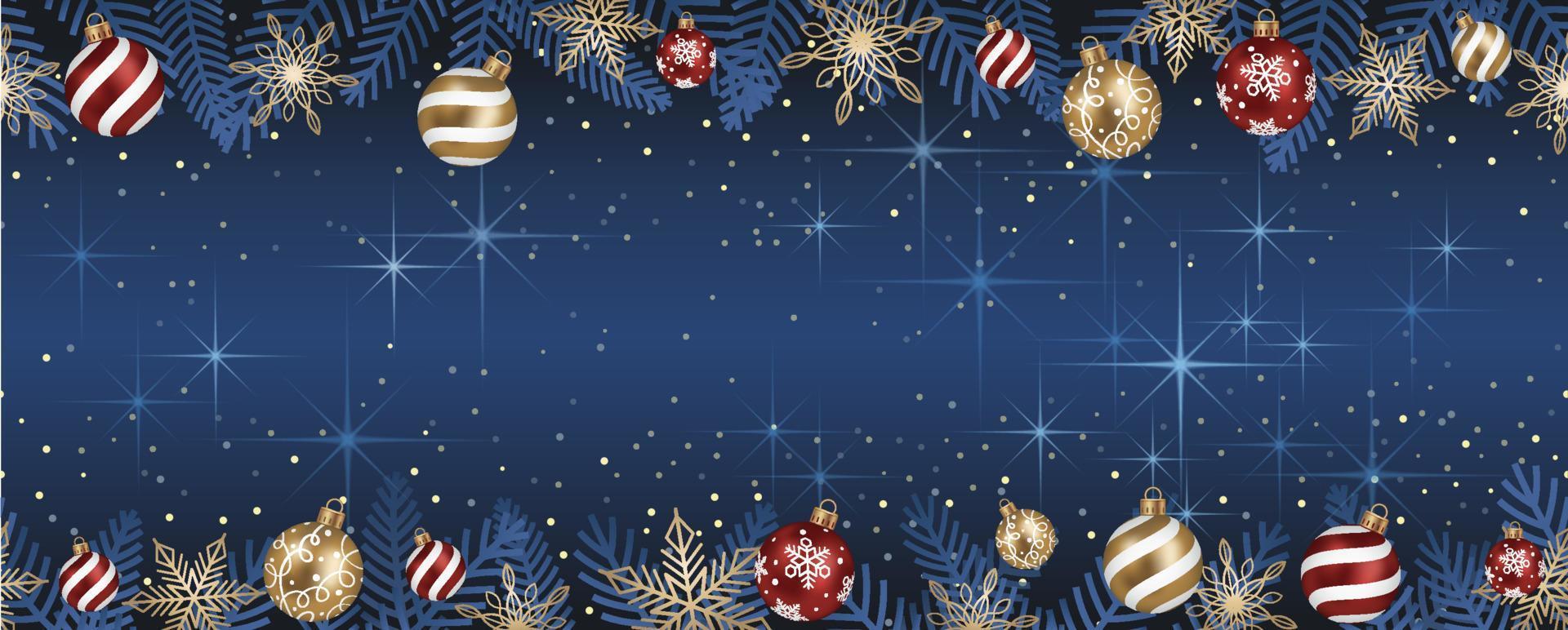 Seamless Abstract Vector Illustration With Christmas Balls And Luminous Blue Background With Text Space. Horizontally Repeatable.