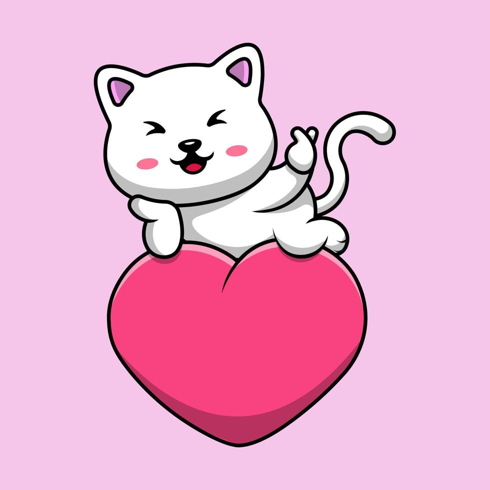 lindo gato en el corazón con amor signo mano dibujos animados vector iconos ilustración. concepto de caricatura plana. adecuado para cualquier proyecto creativo.