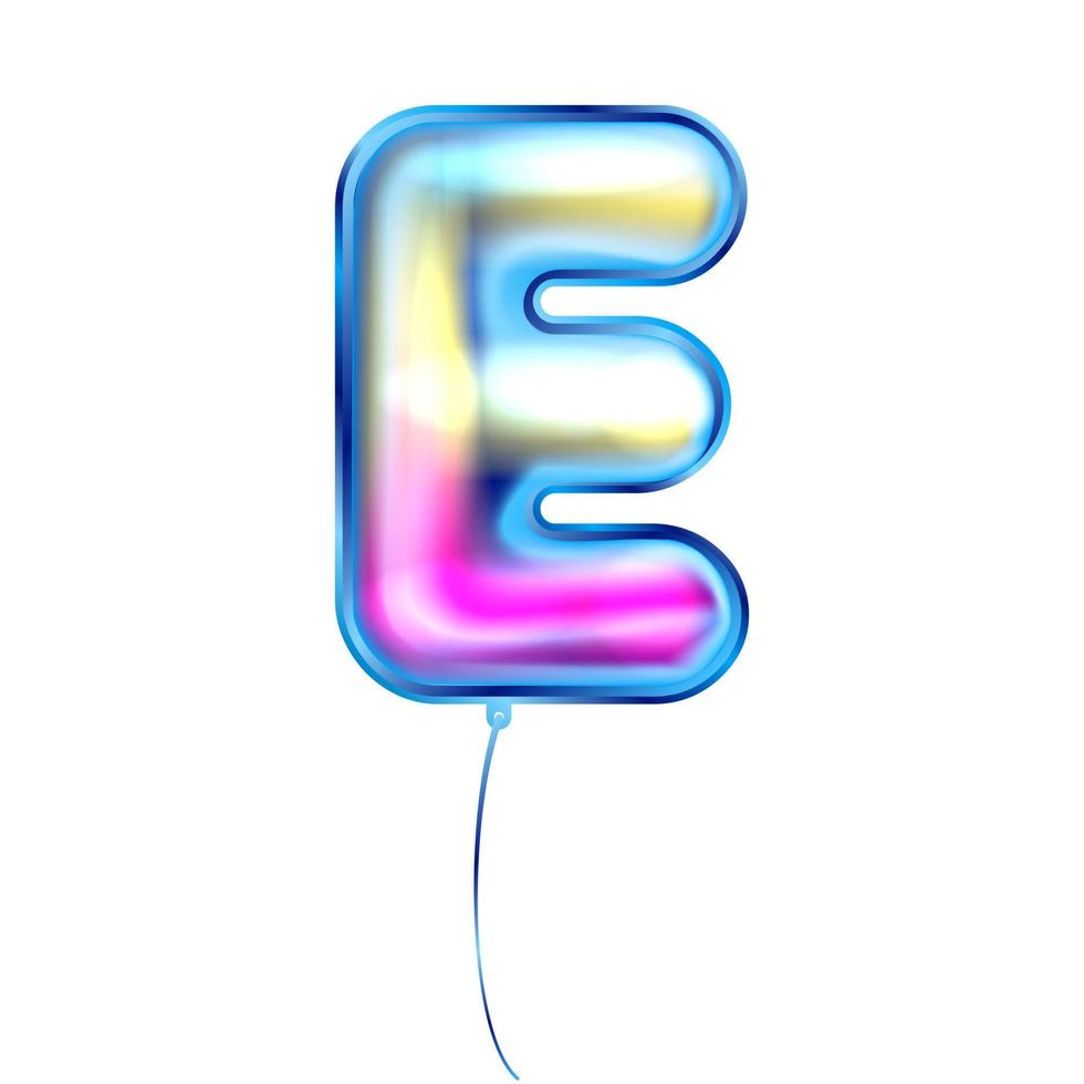 Blue metallic balloon, inflated alphabet symbol E vector