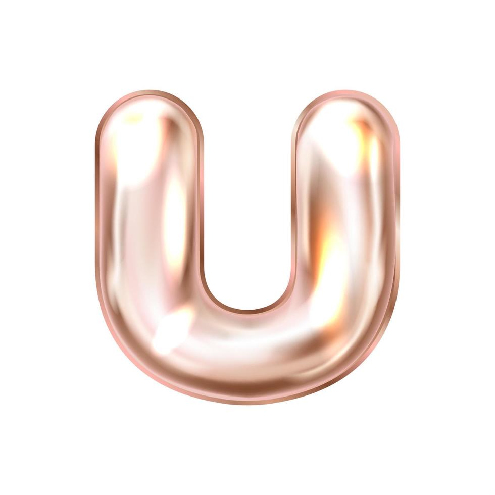 Perl pink foil inflated alphabet symbol, isolated letter U vector
