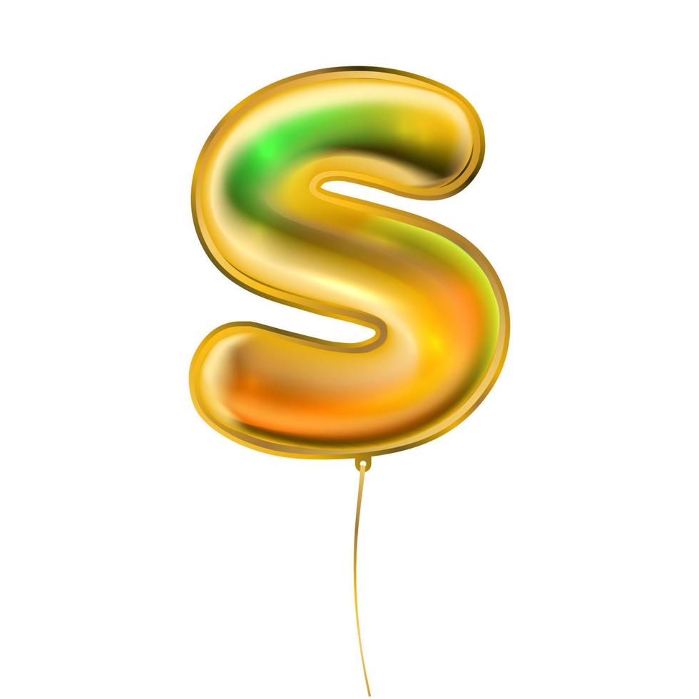 Gold metallic balloon, inflated alphabet symbol S vector
