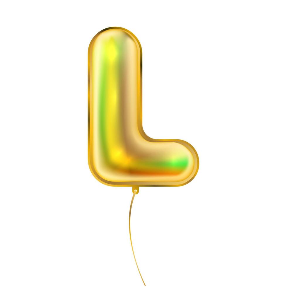 Gold metallic balloon, inflated alphabet symbol L vector