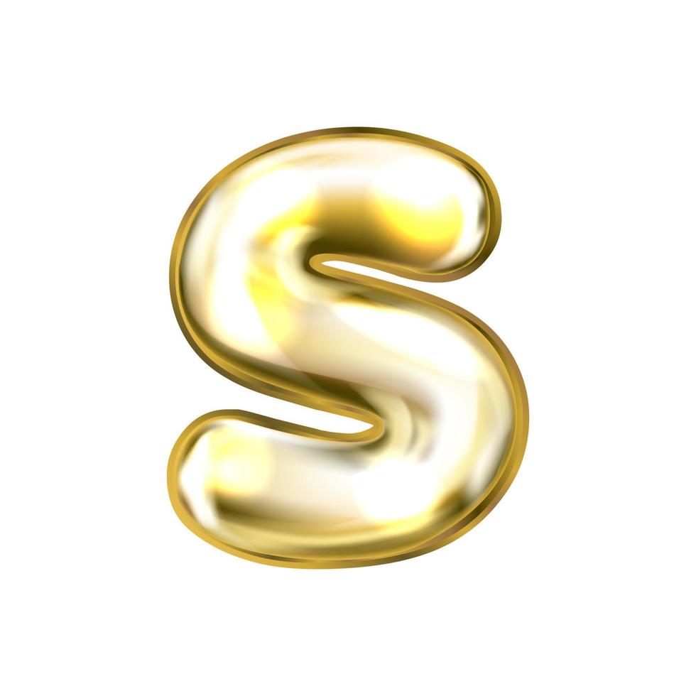símbolo del alfabeto inflado de lámina dorada, letra aislada s vector