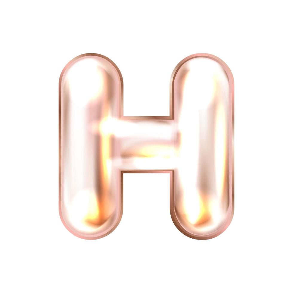 Perl pink foil inflated alphabet symbol, isolated letter H vector