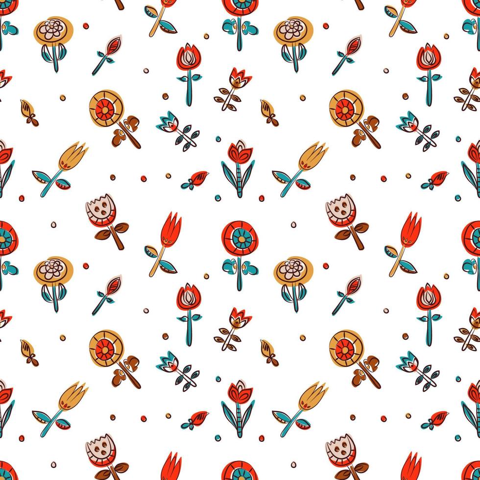 Floral seamless pattern as Scandinavian textile design. Poppies and tulips vector